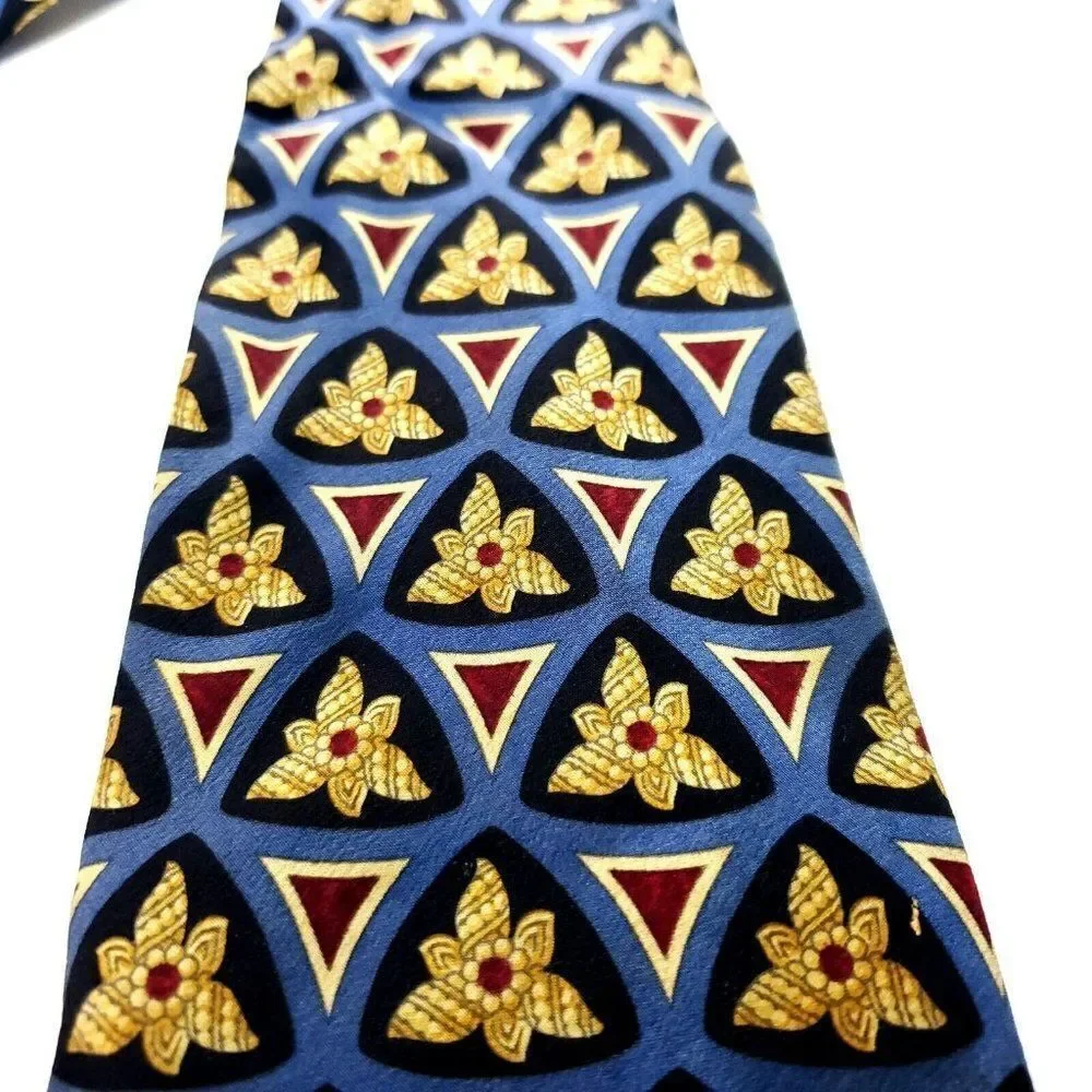 Valentino Blue & Beige Silk Tie Woven‎ Wide Geometric